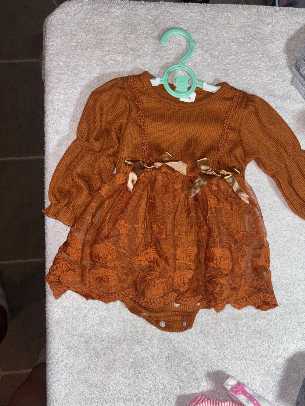 Source Unknown Girls Rust Orange Lace Knit Dress Bodysuit